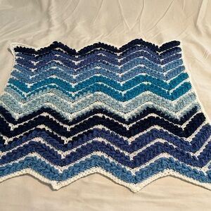Blue and White Chevron Crochet Blanket
